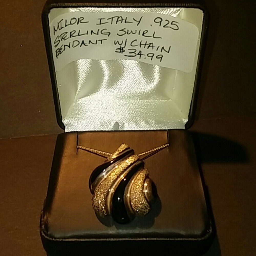 Milor Italy Sterling Silver Swirl Drop Necklace